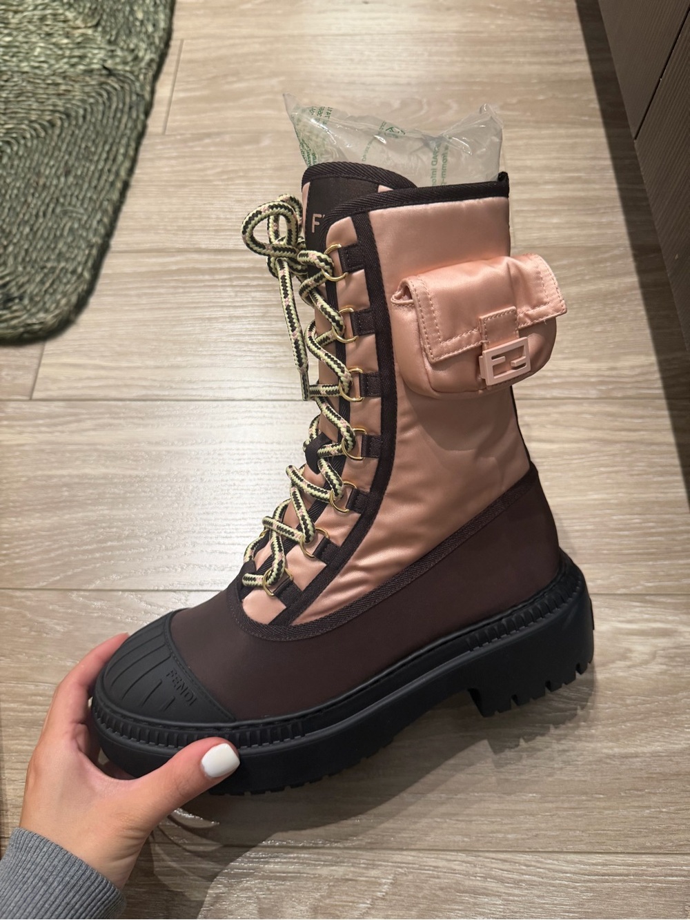 Fendi Domino Lace up Combat Boots with Baguette Bag. Size 37